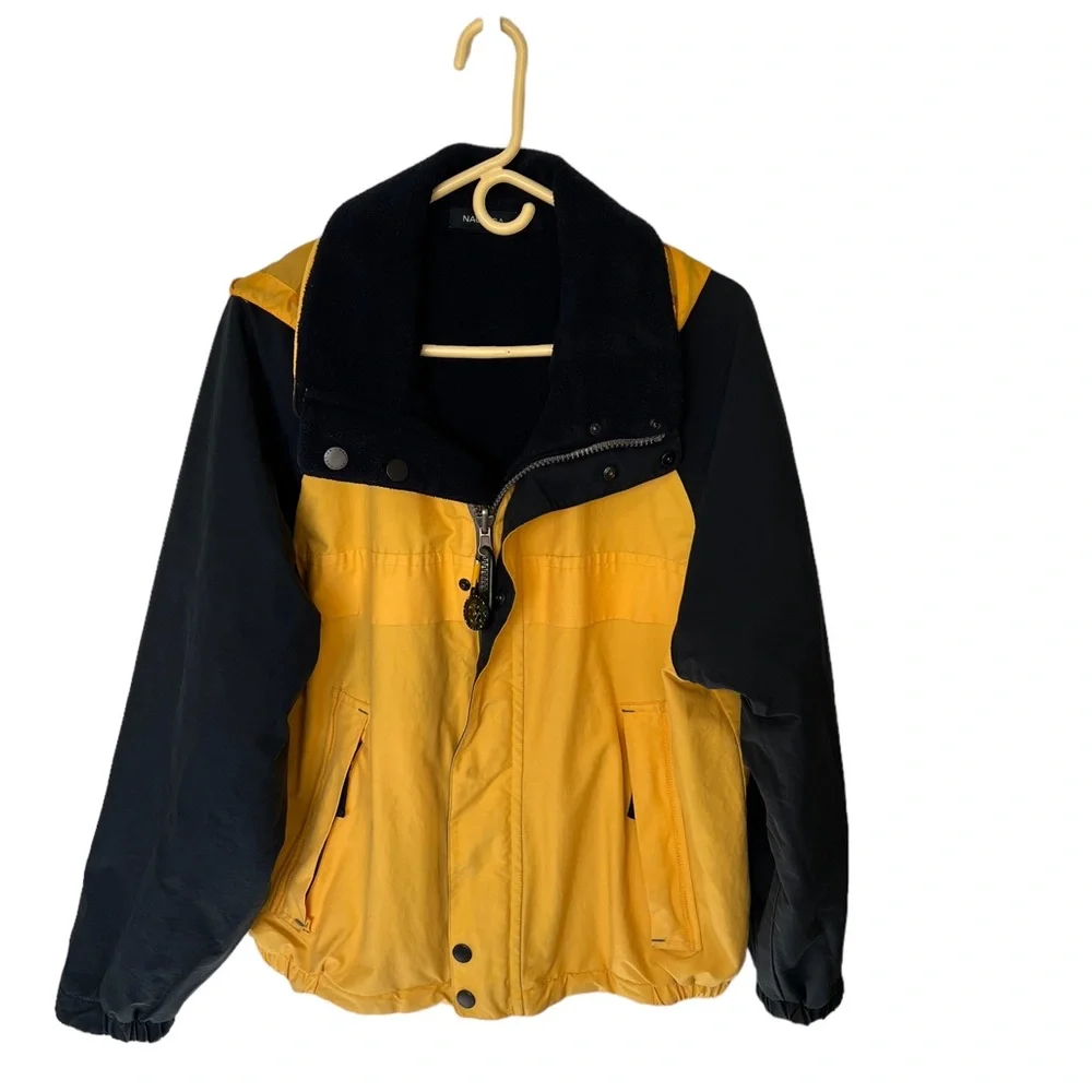 Mens Sunshine Yellow Hooded, Nautica Reversible Jacket Coat with Fleece Lining M